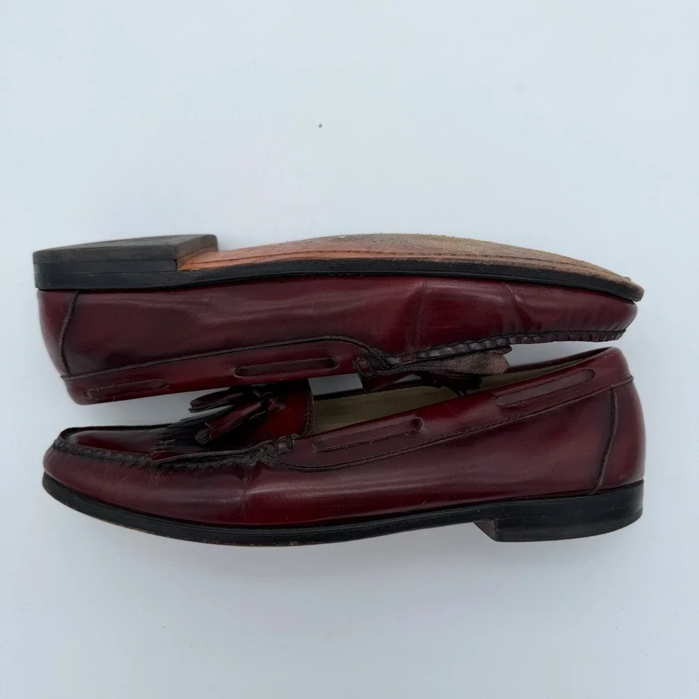 GH Bass Co Weejuns Mens Burgundy Leather Tassel Kiltie Loafers Made in USA
